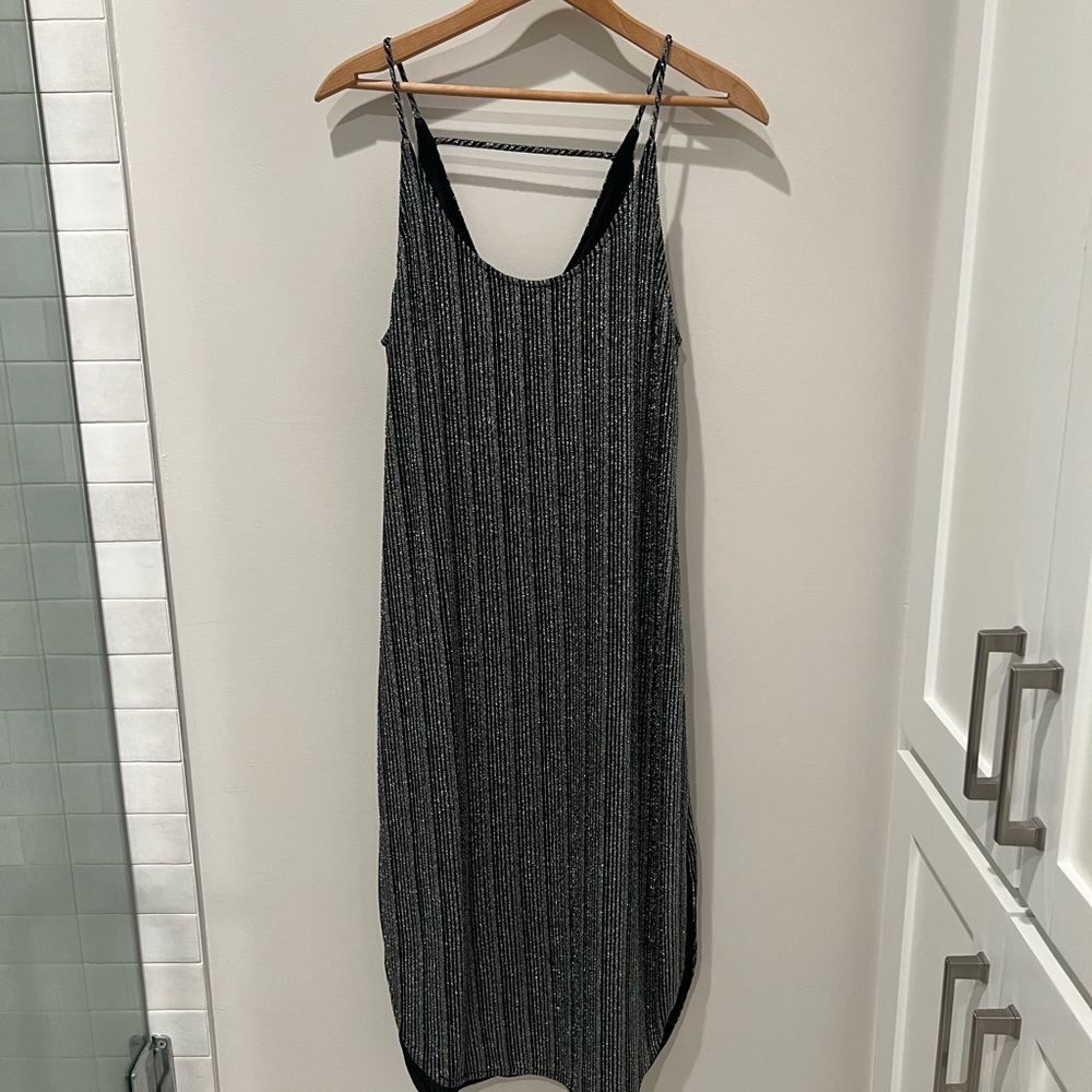 Black and silver glitter midi dress